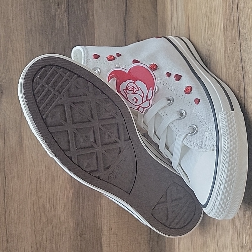 Converse White and Red High-Top Sneakers - Picture 3 of 12